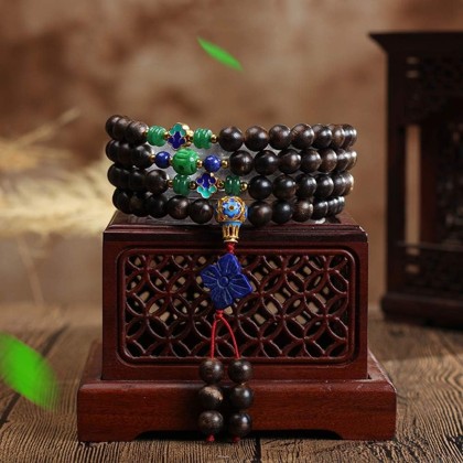 mala beads,Rosary beads, 108 Prayer Beads Bracelet 8MM Natural Agarwood Tibetan Buddhist Buddha Mala Meditation Bead Bracelet/Necklace With lapis lazuli flower pendant Jewelry Gift ( Color : Beaded )