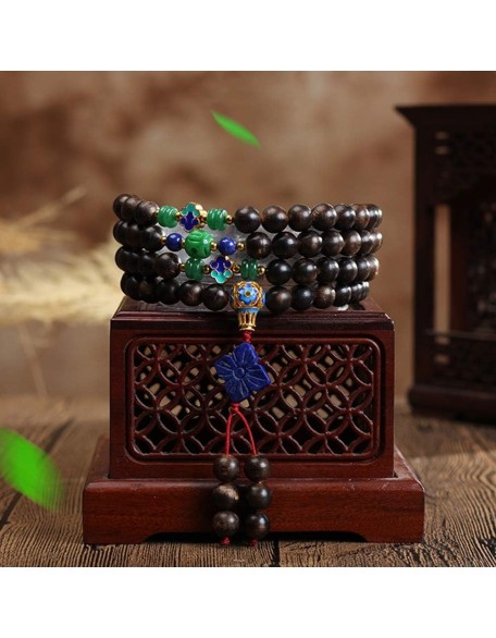 mala beads,Rosary beads, 108 Prayer Beads Bracelet 8MM Natural Agarwood Tibetan Buddhist Buddha Mala Meditation Bead Bracelet/Necklace With lapis lazuli flower pendant Jewelry Gift ( Color : Beaded )