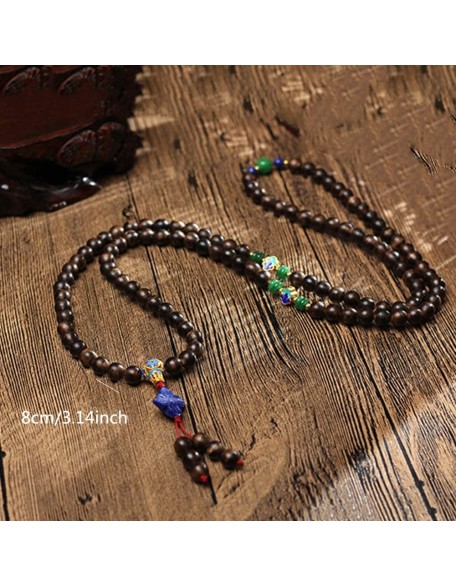 mala beads,Rosary beads, 108 Prayer Beads Bracelet 8MM Natural Agarwood Tibetan Buddhist Buddha Mala Meditation Bead Bracelet/Necklace With lapis lazuli flower pendant Jewelry Gift ( Color : Beaded )