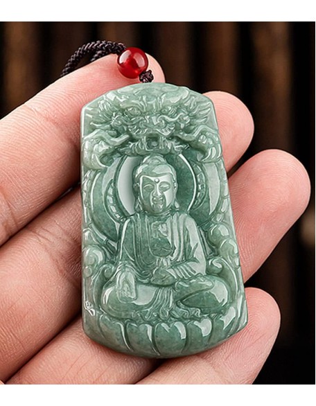 Natural Grade A Jade Jadeite Bean Green Buddha Goddess dragon protection main dragon jade pendant men's pendant women's style necklace