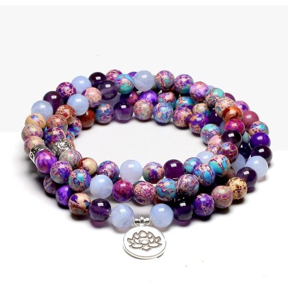 8mm Purple Emperor Tourmaline Bead Bracelet,108 Mala Tibetan Natural Gemstone Prayer Buddha Beads Mala Wrap Bracelet Necklace for Meditation Yoga Women