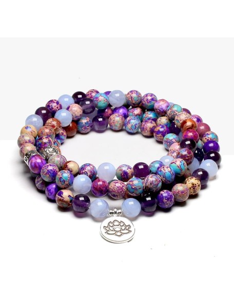 8mm Purple Emperor Tourmaline Bead Bracelet,108 Mala Tibetan Natural Gemstone Prayer Buddha Beads Mala Wrap Bracelet Necklace for Meditation Yoga Women