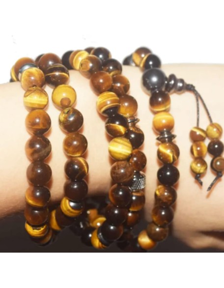 Pahoa Tiger Eye Prayer 108 Beads Mala Mantra Beaded Necklace Stretch Wrap Bracelet Jewelry Collar Pulsera