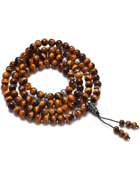 Pahoa Tiger Eye Prayer 108 Beads Mala Mantra Beaded Necklace Stretch Wrap Bracelet Jewelry Collar Pulsera