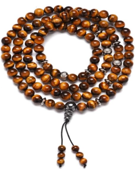 Pahoa Tiger Eye Prayer 108 Beads Mala Mantra Beaded Necklace Stretch Wrap Bracelet Jewelry Collar Pulsera