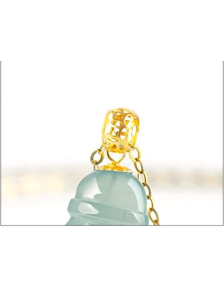 Natural Jade Fortune Cui Oil Buddha Hande Pendant Grade A Jadeite Certified Hand-Carved Fengshui Amulet Wealth Pendant Necklace,18K Gold Buckle，Silver Necklace.