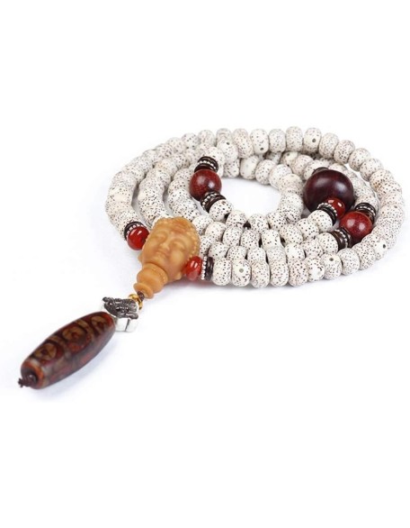 Prayer Beads,Beads Necklace,Bracelet, 108 Beads Bracelet Tibetan Buddhist Star Moon Bodhi with Lotus/Buddha Pendant Natural Wood Mala Prayer Bead Necklace(Color:B,Size:7 * 9mm) (Color : B (