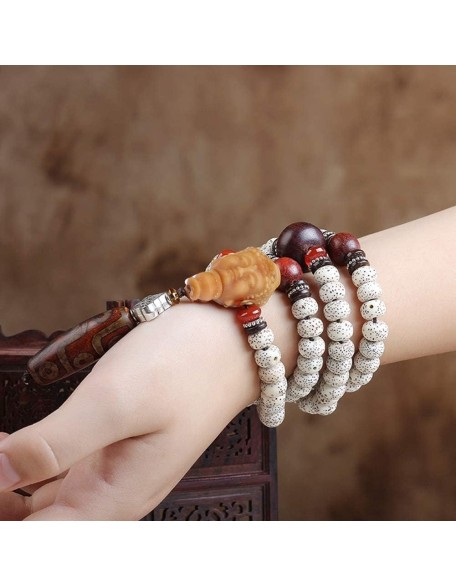 Prayer Beads,Beads Necklace,Bracelet, 108 Beads Bracelet Tibetan Buddhist Star Moon Bodhi with Lotus/Buddha Pendant Natural Wood Mala Prayer Bead Necklace(Color:B,Size:7 * 9mm) (Color : B (