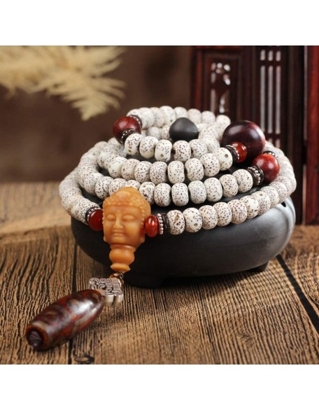 Prayer Beads,Beads Necklace,Bracelet, 108 Beads Bracelet Tibetan Buddhist Star Moon Bodhi with Lotus/Buddha Pendant Natural Wood Mala Prayer Bead Necklace(Color:B,Size:7 * 9mm) (Color : B (