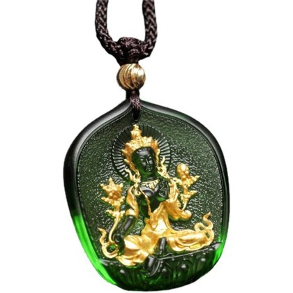 Green Tara Buddha Glazed Pendant Necklace Length Necklace Tara Buddha, Buddha Statue Guanyin Pendant, 1pcs