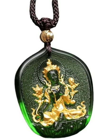 Green Tara Buddha Glazed Pendant Necklace Length Necklace Tara Buddha, Buddha Statue Guanyin Pendant, 1pcs