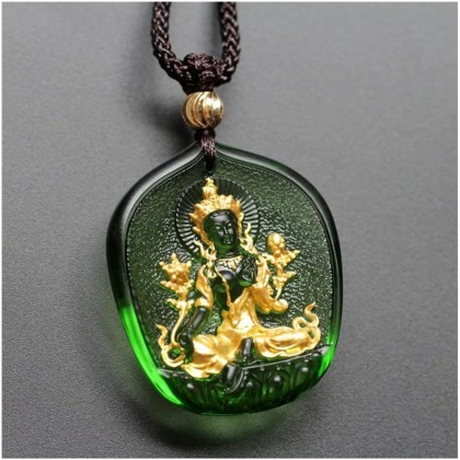 Green Tara Buddha Glazed Pendant Necklace Length Necklace Tara Buddha, Buddha Statue Guanyin Pendant, 1pcs