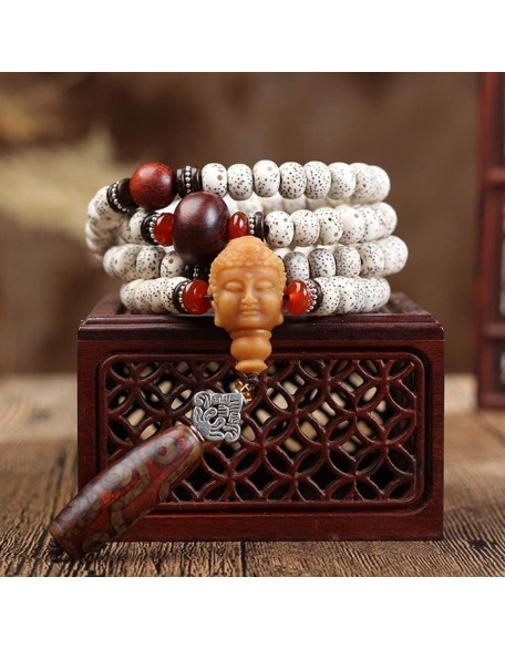 Bead Bracelet,Prayer Beads Bracelet,108 Beads Bracelet Tibetan Buddhist Star Moon Bodhi with Lotus/Buddha Pendant Natural Wood Mala Prayer Bead Necklace(Color:B,Size:7 * 9mm)