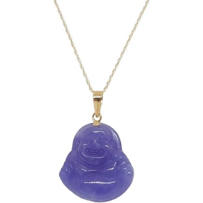 Jade Buddha in 14k Yellow Gold Pendant/Necklace w/18 Inches yellow gold 14k Rope chain for a Purple Jade LOVER. Lucky Buddha. Pendant 27mm x 18mm Buddha. JADE.