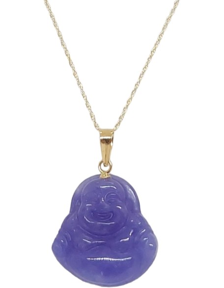 Jade Buddha in 14k Yellow Gold Pendant/Necklace w/18 Inches yellow gold 14k Rope chain for a Purple Jade LOVER. Lucky Buddha. Pendant 27mm x 18mm Buddha. JADE.