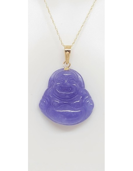 Jade Buddha in 14k Yellow Gold Pendant/Necklace w/18 Inches yellow gold 14k Rope chain for a Purple Jade LOVER. Lucky Buddha. Pendant 27mm x 18mm Buddha. JADE.