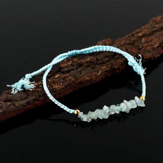 Natural Aquamarine Chips Braided Bracelet, Healing, Birthday, Gift for Her, Resizable Hand Braid Rope Thread Protection Bracelet for Men, Women, Gemstone Jewelry 7 inch Christmas Gifts (Aquamarine)