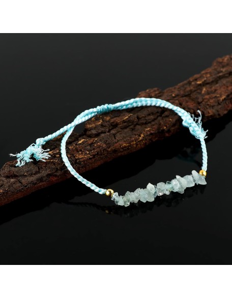 Natural Aquamarine Chips Braided Bracelet, Healing, Birthday, Gift for Her, Resizable Hand Braid Rope Thread Protection Bracelet for Men, Women, Gemstone Jewelry 7 inch Christmas Gifts (Aquamarine)