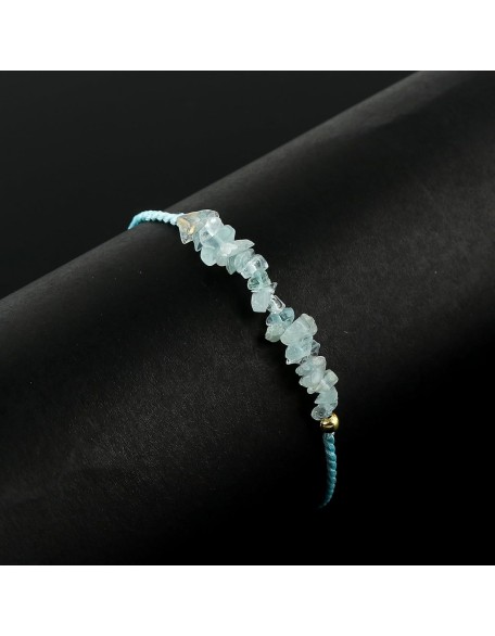 Natural Aquamarine Chips Braided Bracelet, Healing, Birthday, Gift for Her, Resizable Hand Braid Rope Thread Protection Bracelet for Men, Women, Gemstone Jewelry 7 inch Christmas Gifts (Aquamarine)