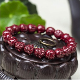 Bracelets Bracelet for Women Adjustable Feng Shui Wealth Cinnabar Natural Cinnabar Laughing Buddha Head Beads Stretchy Bangle Amulet Beaded