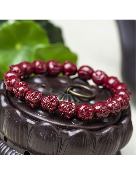 Bracelets Bracelet for Women Adjustable Feng Shui Wealth Cinnabar Natural Cinnabar Laughing Buddha Head Beads Stretchy Bangle Amulet Beaded