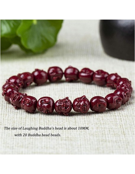 Bracelets Bracelet for Women Adjustable Feng Shui Wealth Cinnabar Natural Cinnabar Laughing Buddha Head Beads Stretchy Bangle Amulet Beaded