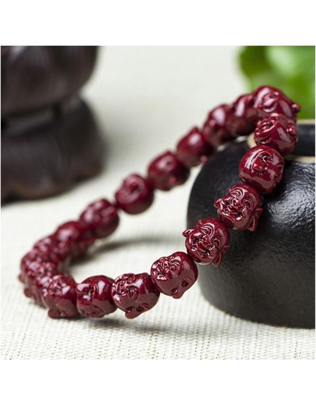 Bracelets Bracelet for Women Adjustable Feng Shui Wealth Cinnabar Natural Cinnabar Laughing Buddha Head Beads Stretchy Bangle Amulet Beaded