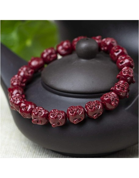 Bracelets Bracelet for Women Adjustable Feng Shui Wealth Cinnabar Natural Cinnabar Laughing Buddha Head Beads Stretchy Bangle Amulet Beaded