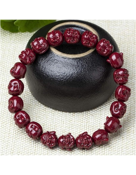 Bracelets Bracelet for Women Adjustable Feng Shui Wealth Cinnabar Natural Cinnabar Laughing Buddha Head Beads Stretchy Bangle Amulet Beaded