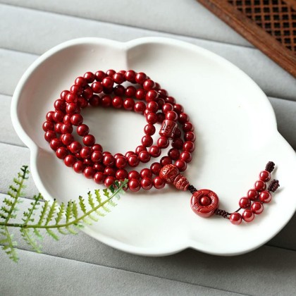 Buddhist Prayer Beads Bracelet,bead bracelet,Prayer Beads,Natural Cinnabar Beaded Bracelet 108 6Mm Buddha Beads Cinnabar Rosary Unisex Couple Good Luck Amulet