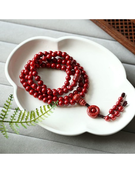 Buddhist Prayer Beads Bracelet,bead bracelet,Prayer Beads,Natural Cinnabar Beaded Bracelet 108 6Mm Buddha Beads Cinnabar Rosary Unisex Couple Good Luck Amulet