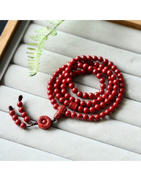 Buddhist Prayer Beads Bracelet,bead bracelet,Prayer Beads,Natural Cinnabar Beaded Bracelet 108 6Mm Buddha Beads Cinnabar Rosary Unisex Couple Good Luck Amulet