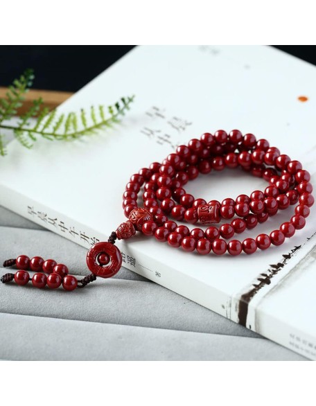 Buddhist Prayer Beads Bracelet,bead bracelet,Prayer Beads,Natural Cinnabar Beaded Bracelet 108 6Mm Buddha Beads Cinnabar Rosary Unisex Couple Good Luck Amulet