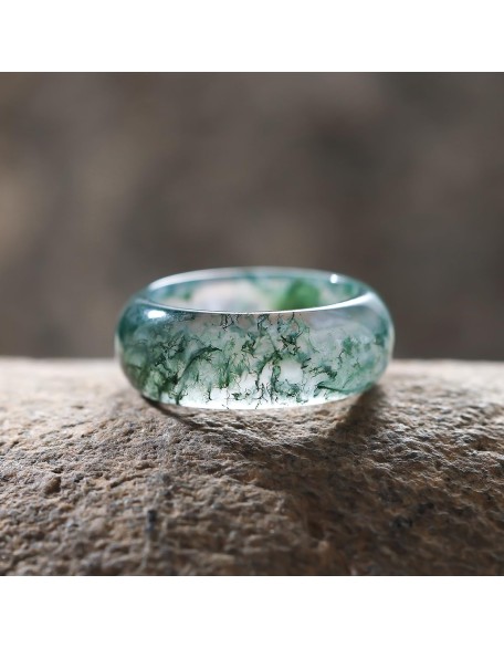 Natural Moss Agate Ring for Women & Men Natural Green Gemstone Rings Agate Jewelry Gift