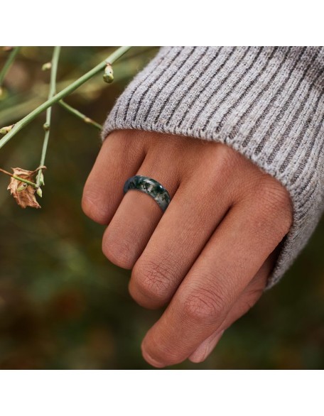 Natural Moss Agate Ring for Women & Men Natural Green Gemstone Rings Agate Jewelry Gift