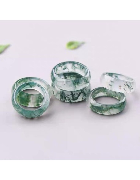 Natural Moss Agate Ring for Women & Men Natural Green Gemstone Rings Agate Jewelry Gift