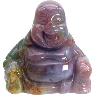 Carving Indian Agate Laughing Happy Buddha Statue, Natural Healing Maitreya Pocket Figurine Home Decoration Fengshui 1.5 Inches