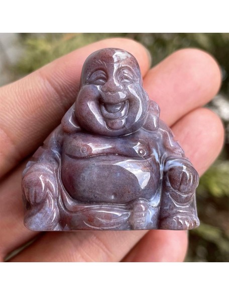 Carving Indian Agate Laughing Happy Buddha Statue, Natural Healing Maitreya Pocket Figurine Home Decoration Fengshui 1.5 Inches