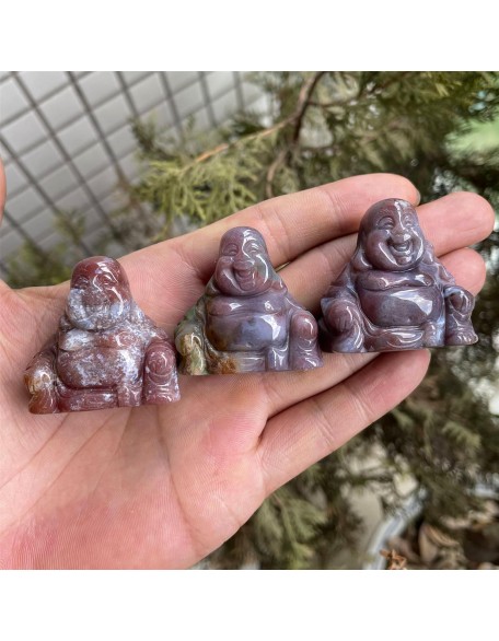 Carving Indian Agate Laughing Happy Buddha Statue, Natural Healing Maitreya Pocket Figurine Home Decoration Fengshui 1.5 Inches