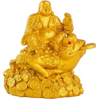 Feng Shui Laughing Buddha Money Frog，Lucky Money Toad Decorations,Ideal for Attracting Wealth(Gold Buddha)