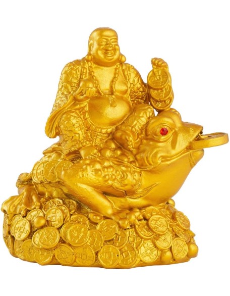 Feng Shui Laughing Buddha Money Frog，Lucky Money Toad Decorations,Ideal for Attracting Wealth(Gold Buddha)