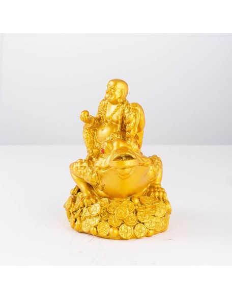 Feng Shui Laughing Buddha Money Frog，Lucky Money Toad Decorations,Ideal for Attracting Wealth(Gold Buddha)