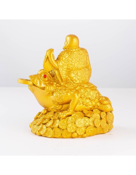 Feng Shui Laughing Buddha Money Frog，Lucky Money Toad Decorations,Ideal for Attracting Wealth(Gold Buddha)