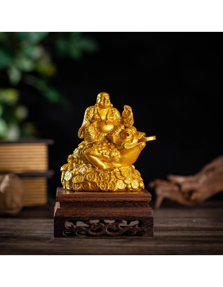 Feng Shui Laughing Buddha Money Frog，Lucky Money Toad Decorations,Ideal for Attracting Wealth(Gold Buddha)