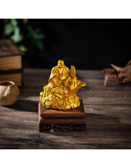 Feng Shui Laughing Buddha Money Frog，Lucky Money Toad Decorations,Ideal for Attracting Wealth(Gold Buddha)