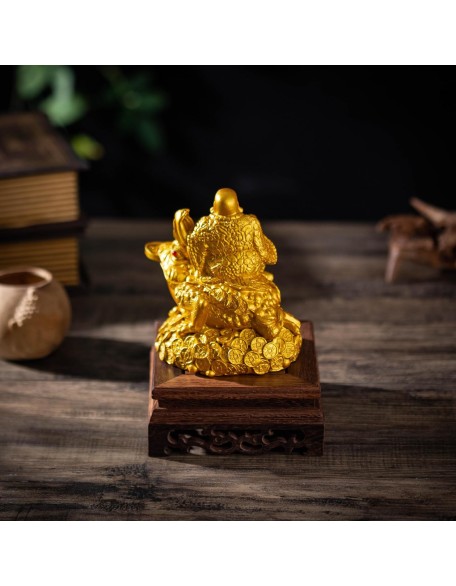 Feng Shui Laughing Buddha Money Frog，Lucky Money Toad Decorations,Ideal for Attracting Wealth(Gold Buddha)