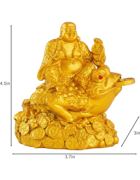 Feng Shui Laughing Buddha Money Frog，Lucky Money Toad Decorations,Ideal for Attracting Wealth(Gold Buddha)