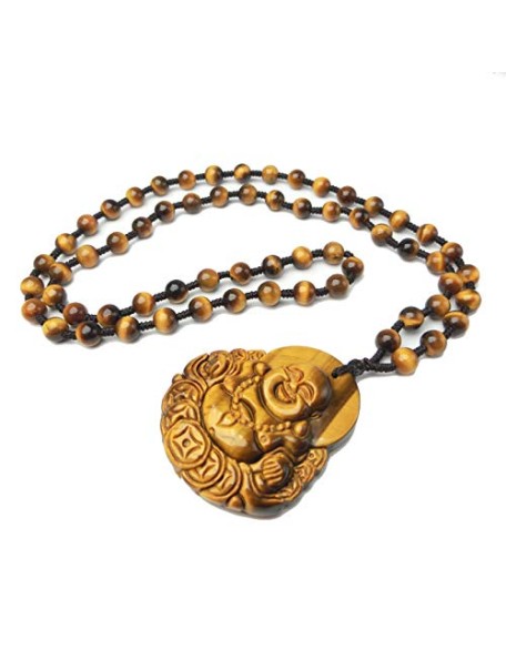 Tiger's Eye Pendant Hand Carved Energy Healing Maitreya Buddha Necklace With Bead Chain Lucky Amulet Fo Crystal Jewelry For Women Men