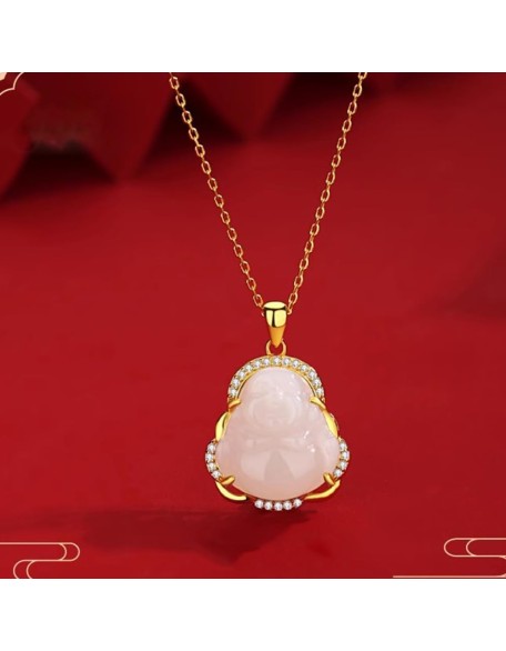 Natural Feng Shui White Hetian Jade Necklace Pendant for Women Genuine Yoga Maitreya Buddha Collarbone Chain S925 Silver Gold-Plated