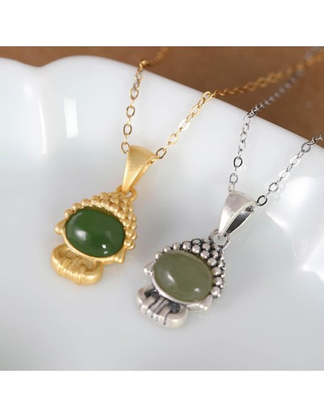 Gemstone Necklace,jade necklace,Feng Shui Necklace Sterling Silver Necklace for Women Buddha Pendant Necklace Natural Jade Necklace Talisman Gemstone Choker Gold Meditation Jewelry Gifts Attract Wealt